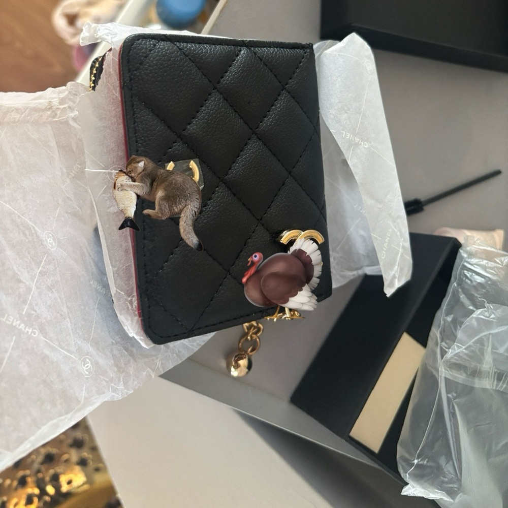 Black Quilted Wallet with gold ball Charms